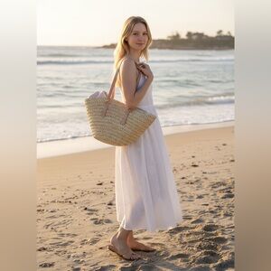 ASOS South Beach shoulder straw beach tote bag in natural with contrast strap